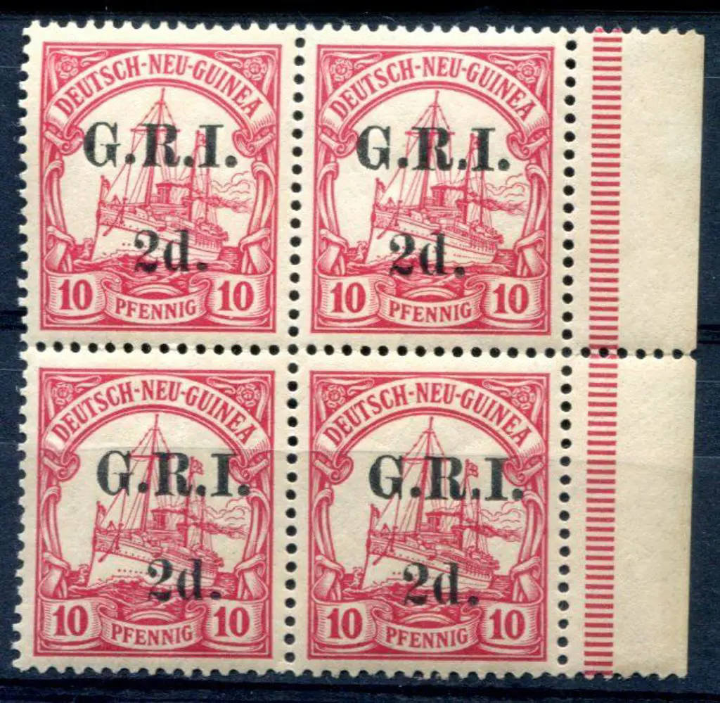 1914/15 "G.R.I." & "2d." on German New Guinea 10pf ... Image 1++