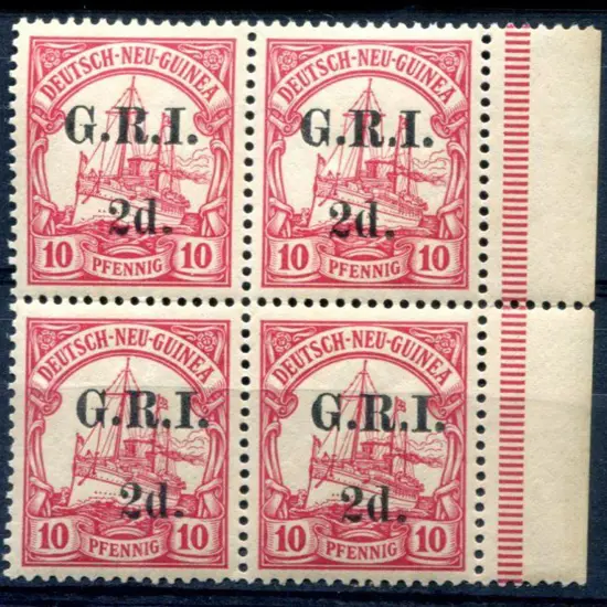 1914/15 "G.R.I." & "2d." on German New Guinea 10pf ...