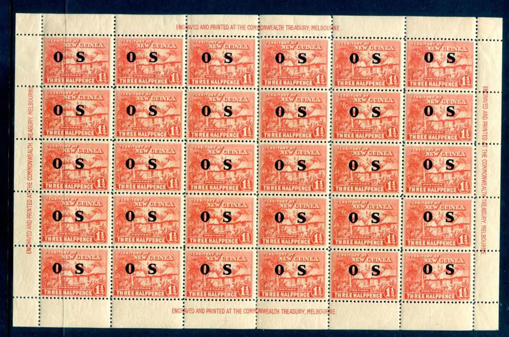 1931 1½d vermilion ovptd "OS" in MUH sheet of 30. ... Image 1++