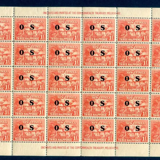 1931 1½d vermilion ovptd "OS" in MUH sheet of 30. ...