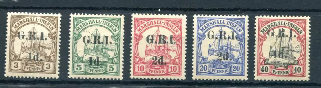 1914 "G.R.I." & value ovptd on Marshall Islands ... Image 1++