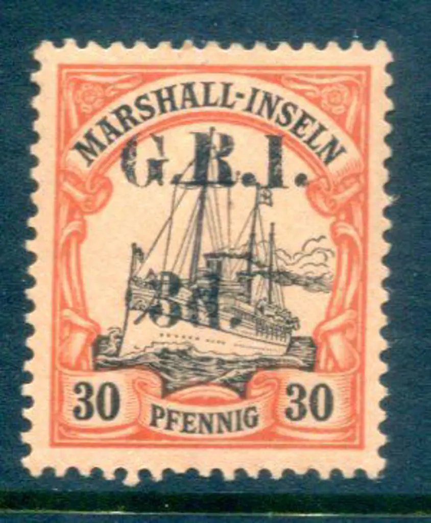 1914 "G.R.I." & "3d." on 30pf black & orange on ... Image 1++