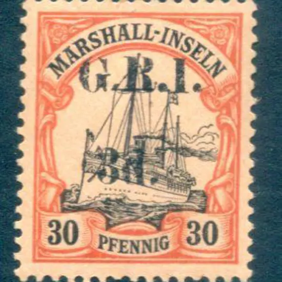 1914 "G.R.I." & "3d." on 30pf black & orange on ...