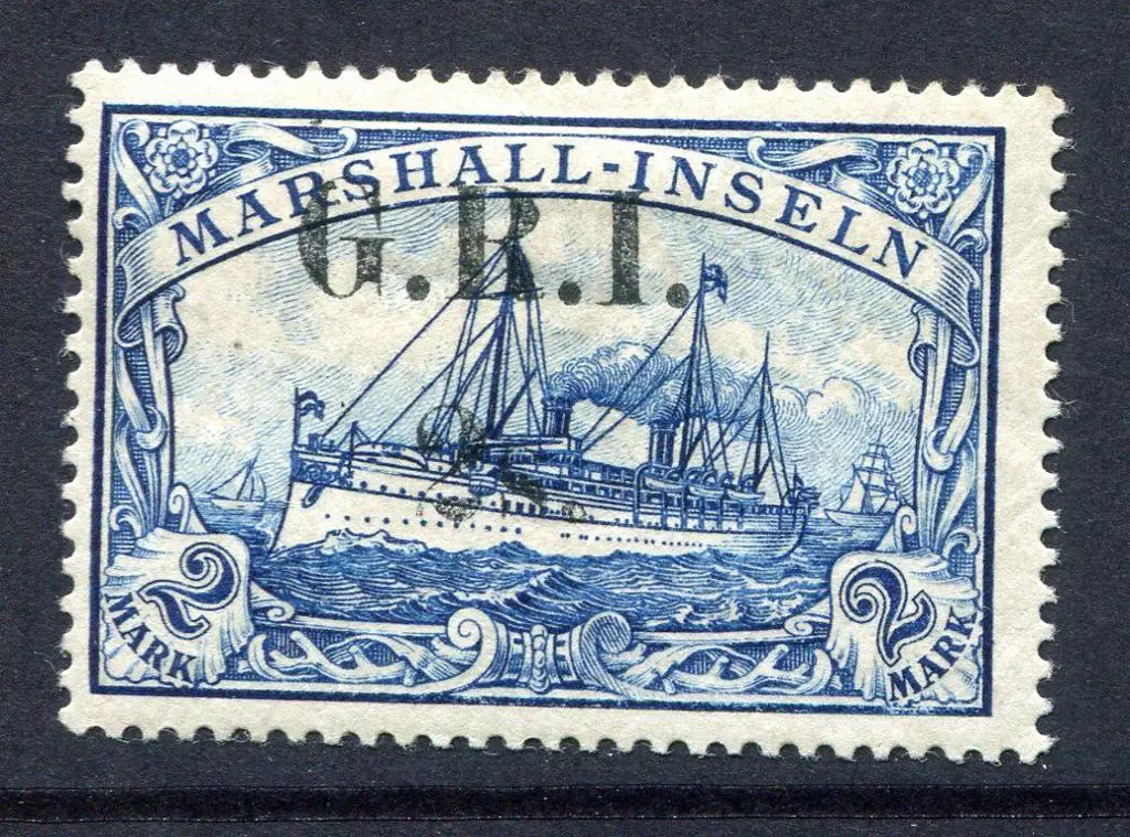 1915 "G.R.I." & "2s." 3½mm apart ovptd on Marshall ... Image 1++