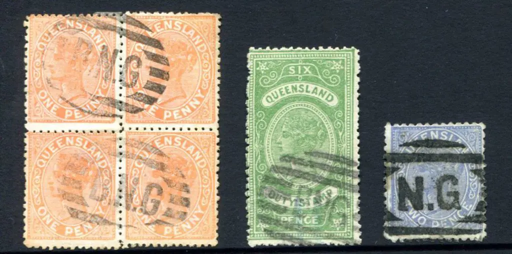 Pre-adhesive period cancels on Qld stamps with ... Image 1++