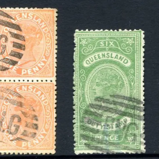 Pre-adhesive period cancels on Qld stamps with ...