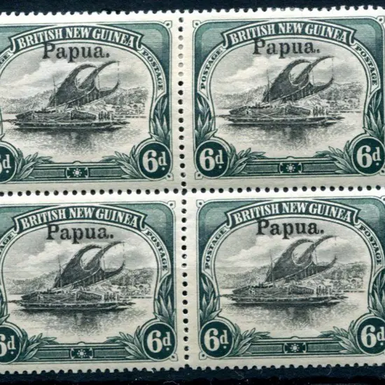 1906 Large "Papua" ovpt on 6d black & myrtle green ...