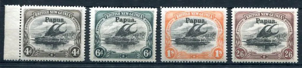 1906 Large "Papua" ovpt with horiz wmk on 6d, 1/- ... Image 1++