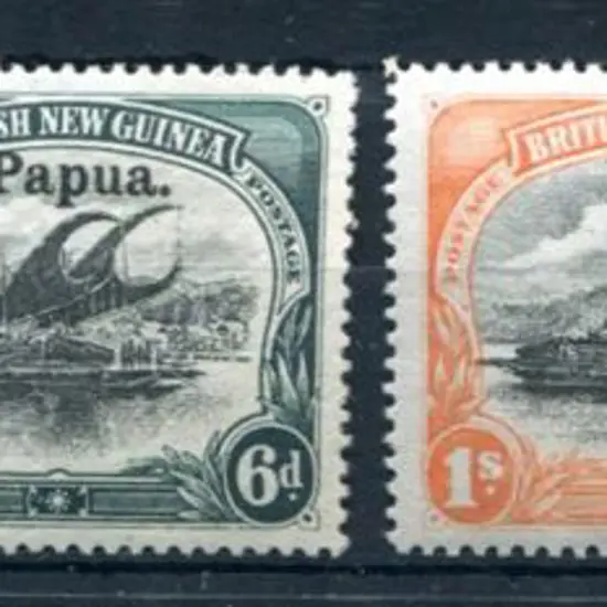 1906 Large "Papua" ovpt with horiz wmk on 6d, 1/- ...