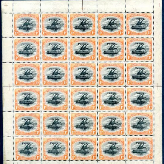 1907 1/- black & orange with small "Papua" ovpt on ...