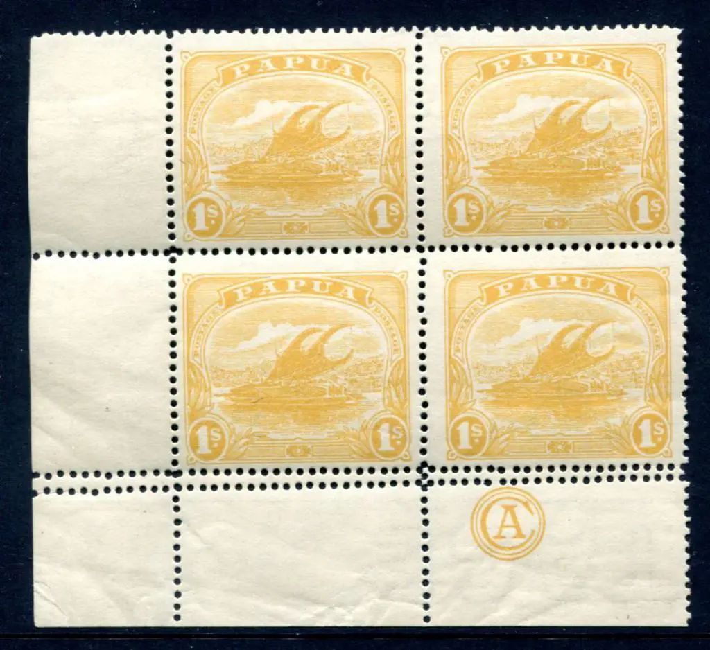 1911/15 1/- yellow in lower left CA monogram block ... Image 1++
