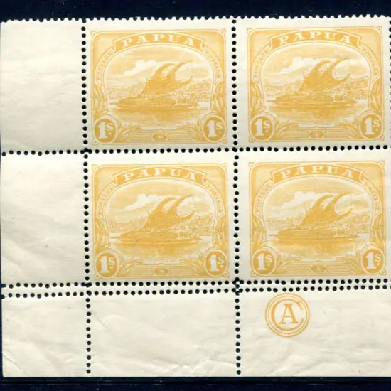 1911/15 1/- yellow in lower left CA monogram block ...