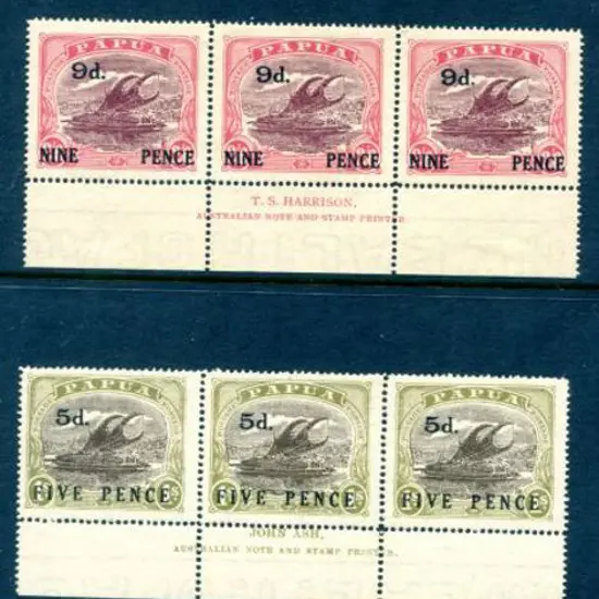 1931 5d on 1/- (Ash), 9d on 2/6d (Harrison & Ash) ...