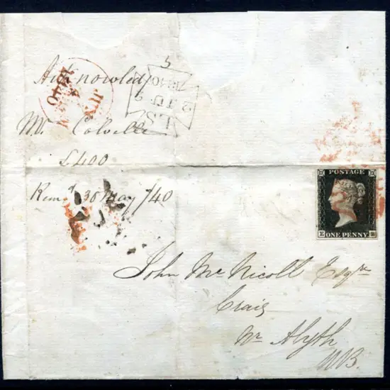 1840 (2nd June) 1d intense black with 4 clear ...