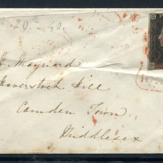 1840 (28th Sept) 1d intense black on small cover ...