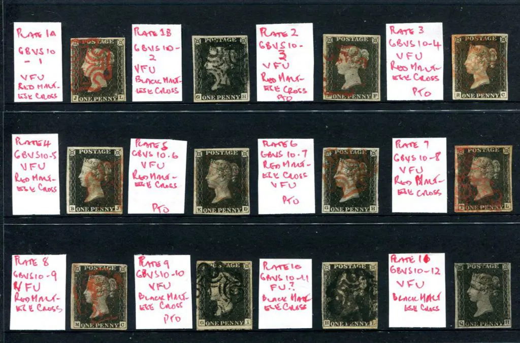 1840 1d blacks from Plates 1a, 1b & 2 to 11 set of ... Image 1++