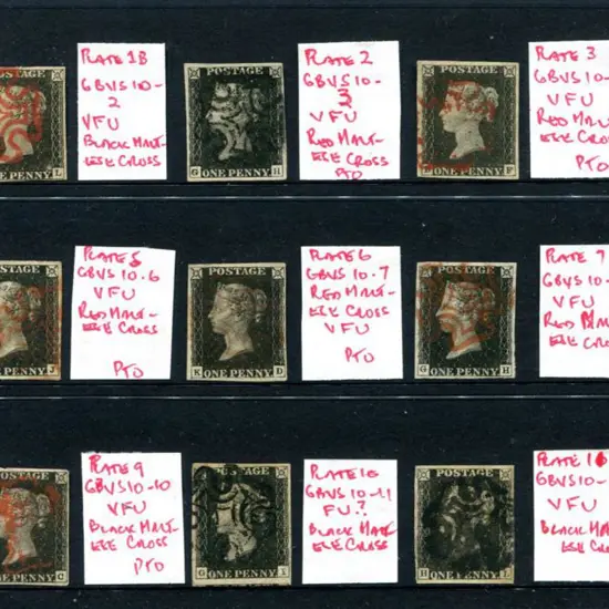 1840 1d blacks from Plates 1a, 1b & 2 to 11 set of ...