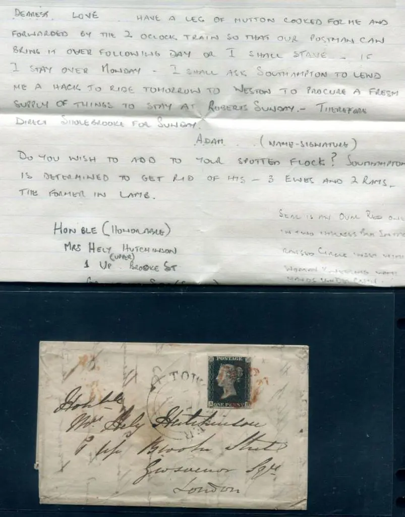 1841 (12th Sept) 1d black on entire tied by red ... Image 1++
