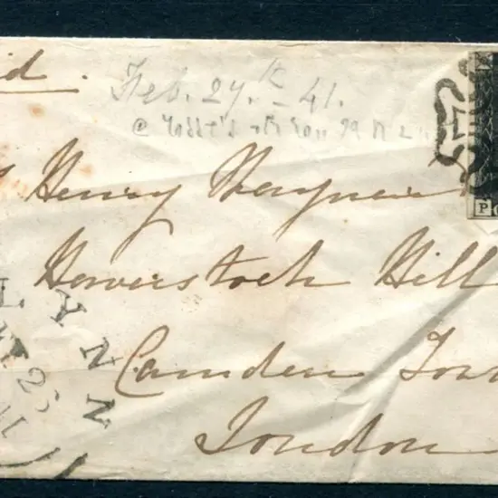 1841 (26th Feb) 1d black (4 margins) on cover tied ...