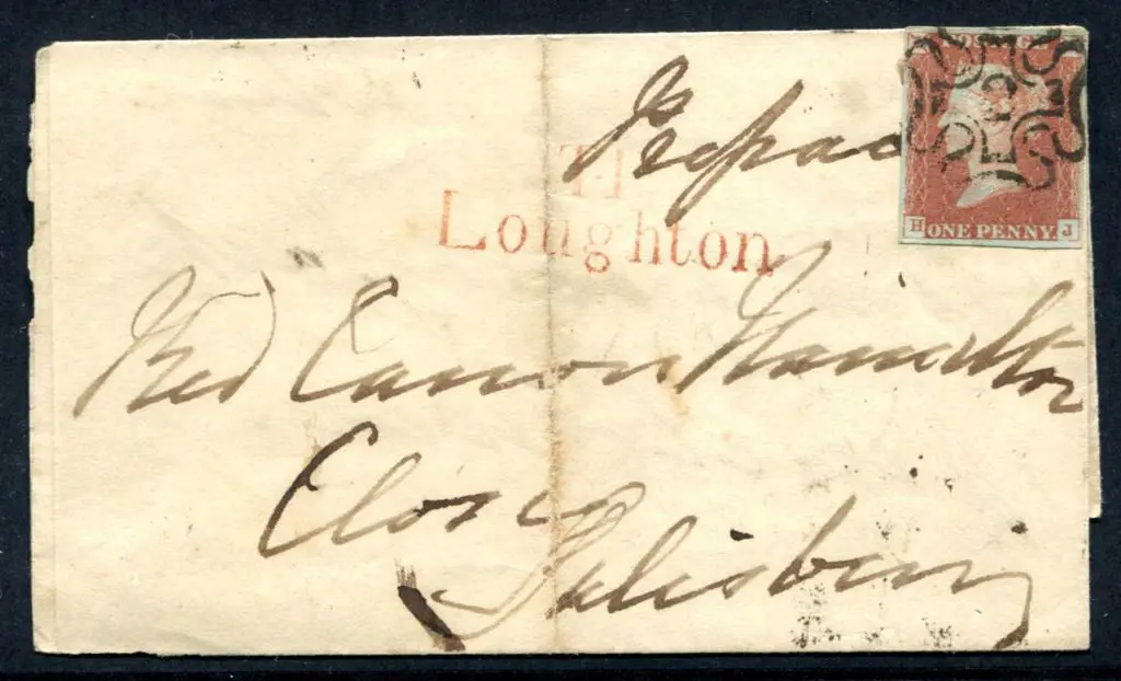1843 entire handstamped "Loughton" in red & ... Image 1++