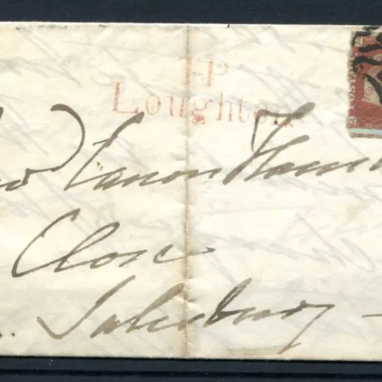1843 entire with 1d red on blued paper tied to ...