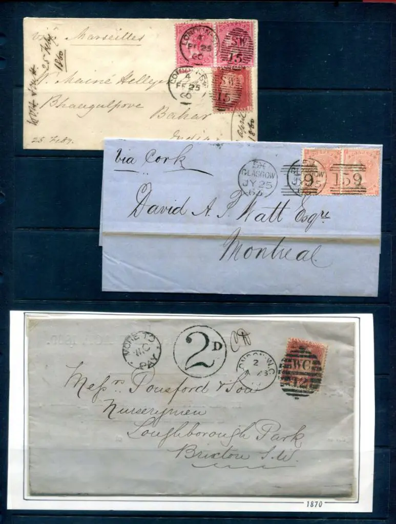 QV covers x 3 with 1870 "MORE TO PAY" & "2d" in ... Image 1++
