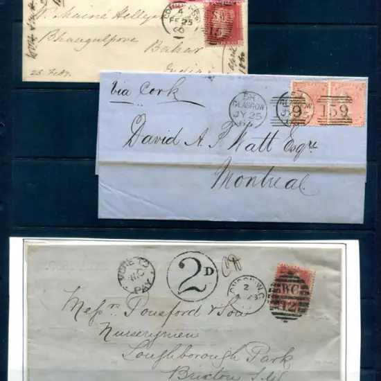 QV covers x 3 with 1870 "MORE TO PAY" & "2d" in ...