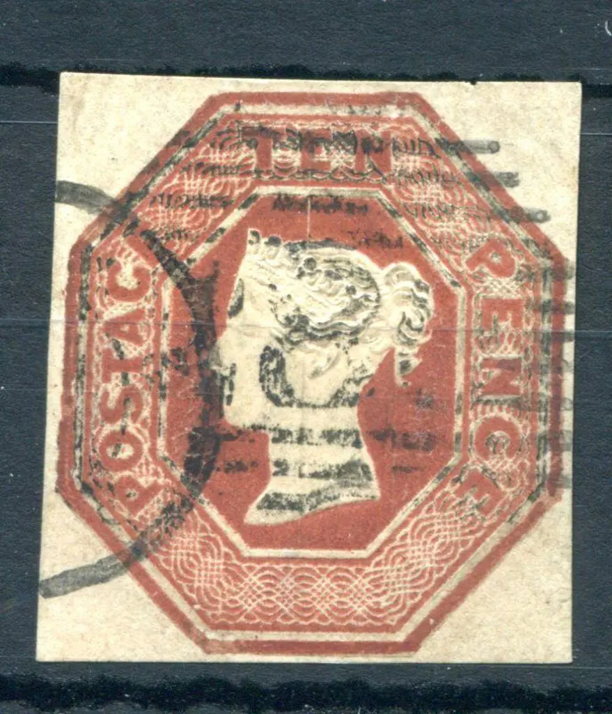 1847 10d brown embossed cut square with 4 neat ... Image 1++