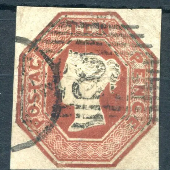 1847 10d brown embossed cut square with 4 neat ...