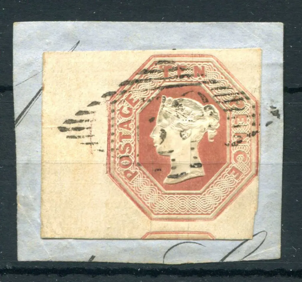 1847 10d brown embossed neatly cut square with ... Image 1++