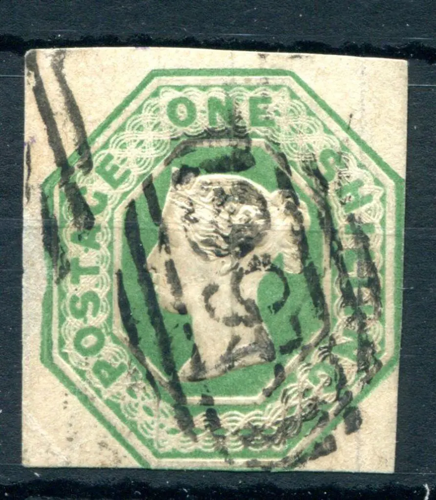 1847 1/- green cut square with neat "466" ... Image 1++
