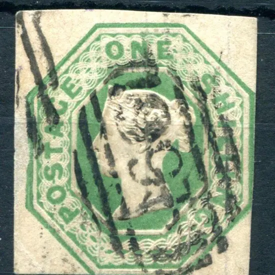 1847 1/- green cut square with neat "466" ...