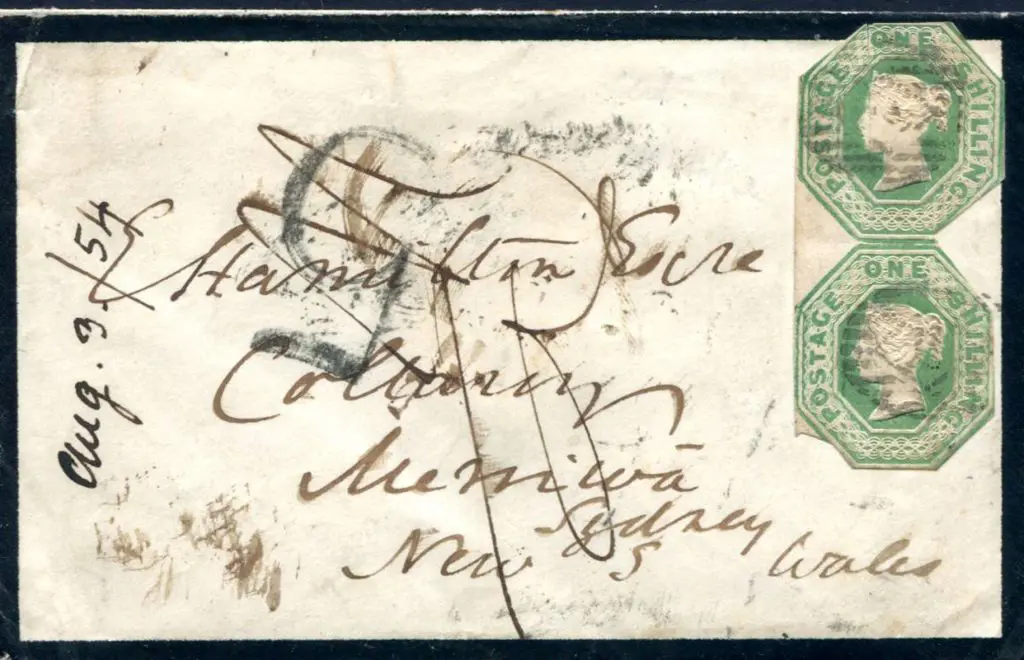 1854 (3rd Aug) 1/- green embossed (partially cut ... Image 1++