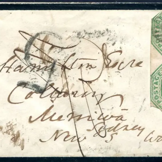 1854 (3rd Aug) 1/- green embossed (partially cut ...