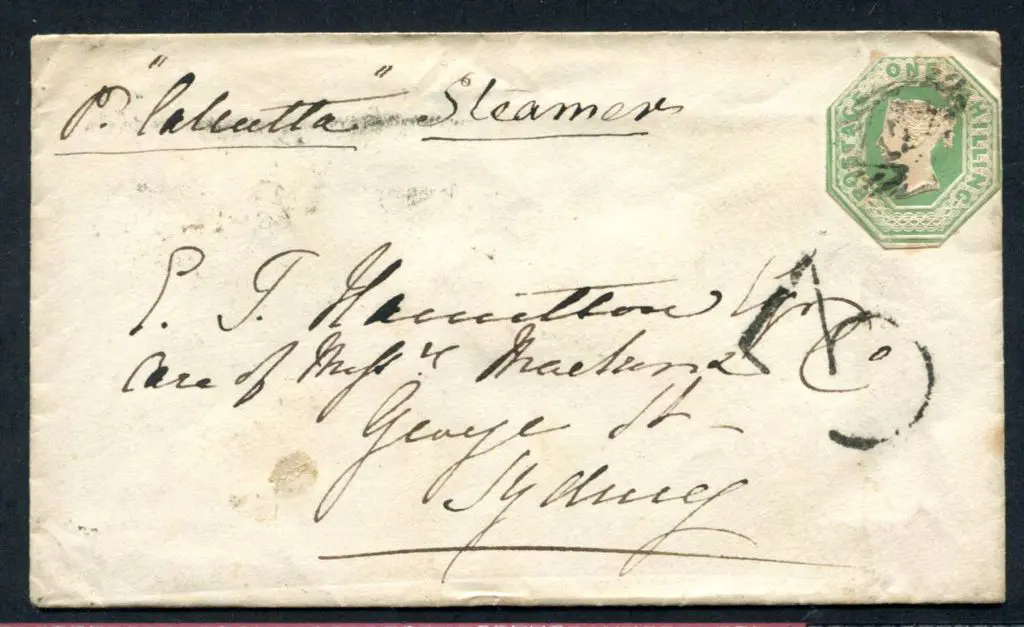 1854 cover bearing 1/- pale green embossed cut to ... Image 1++