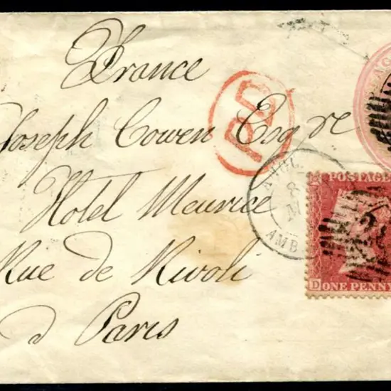 1858 (8th May) QV 1d PSE used from London to Paris ...