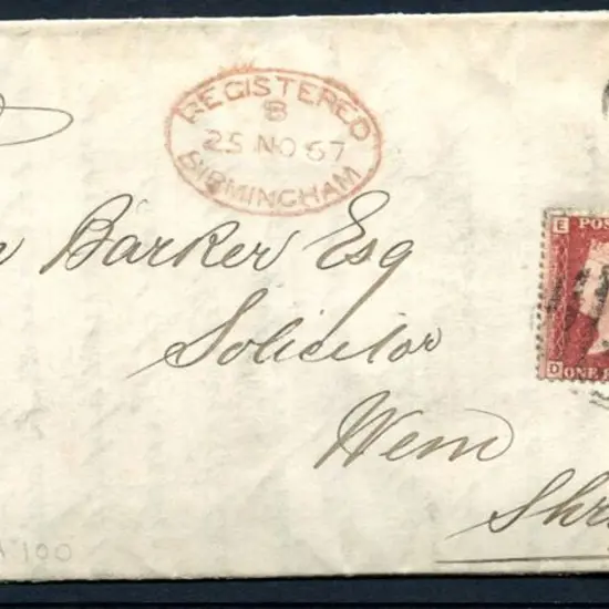 1867 (25th Nov) Registered entire addressed to ...