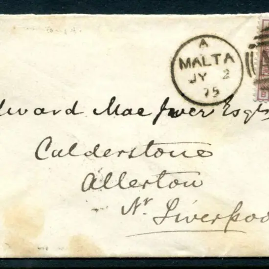 1875 (2nd July) incoming cover from Malta bearing ...