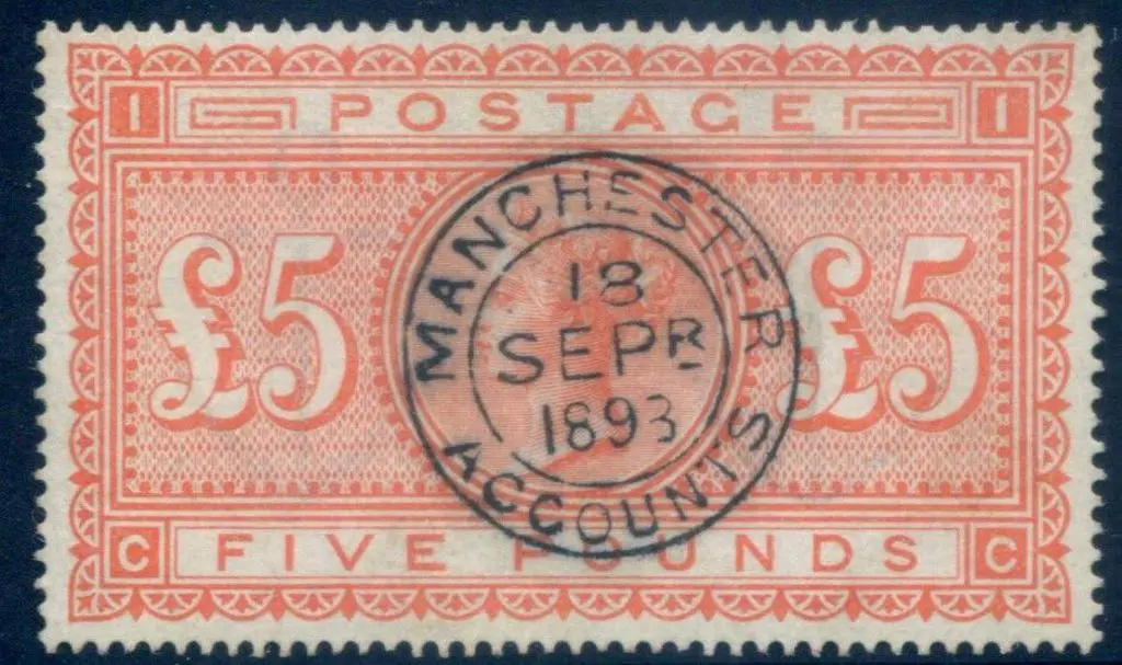1882 £5 orange on white paper. Superb used by ... Image 1++