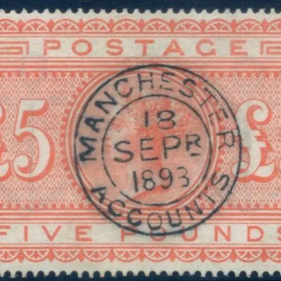 1882 £5 orange on white paper. Superb used by ...