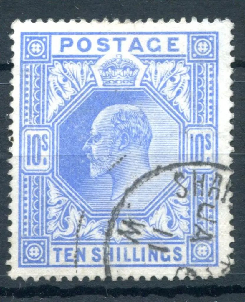 1902 10/- ultramarine KEVII fine used with JA 6 11 ... Image 1++
