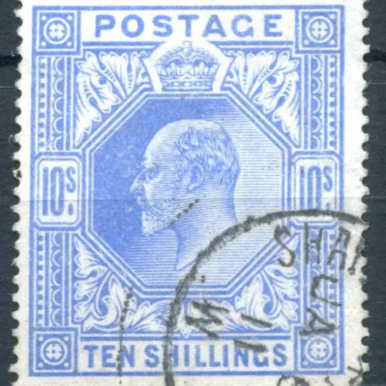 1902 10/- ultramarine KEVII fine used with JA 6 11 ...