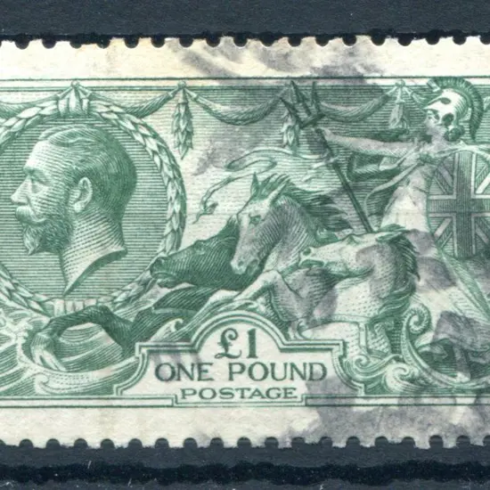 1913 £1 green Seahorse. Light indistinct parcel ...