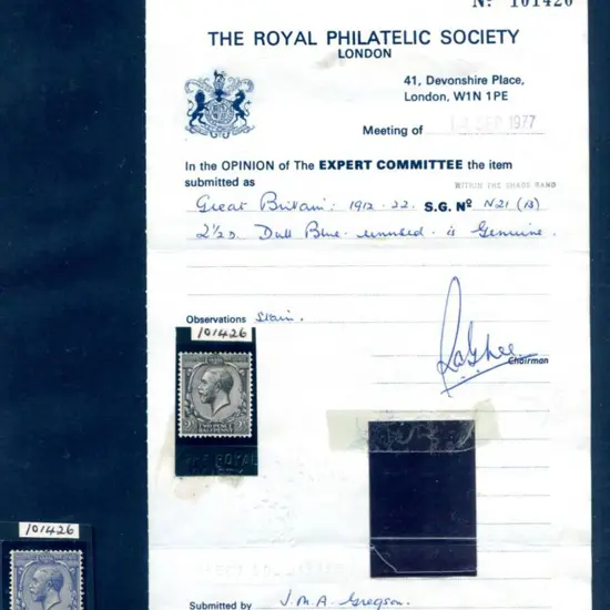 1920 2½d dull Prussian blue KGV. MVLH verging on ...