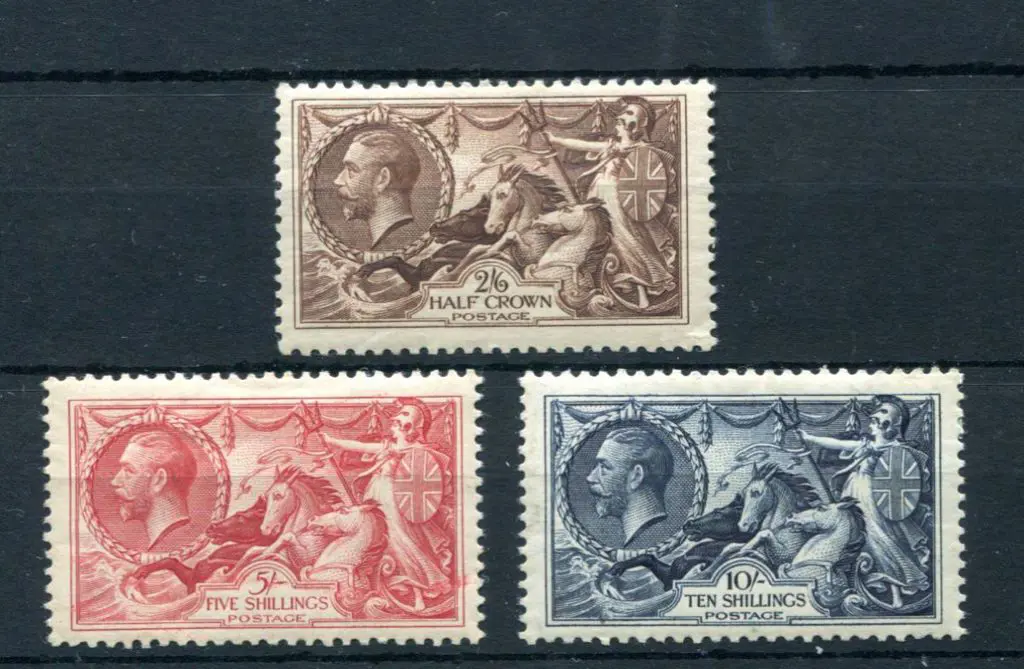1934 2/6d to 10/- set of 3 Re-engraved Seahorses. ... Image 1++