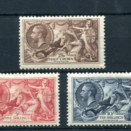 1934 2/6d to 10/- set of 3 Re-engraved Seahorses. ...