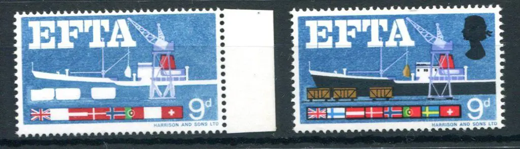 1967 9d EFTA with "black (Queen's head etc), ... Image 1++