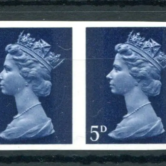 1968 5d royal blue Machin imperforate horiz pair. ...