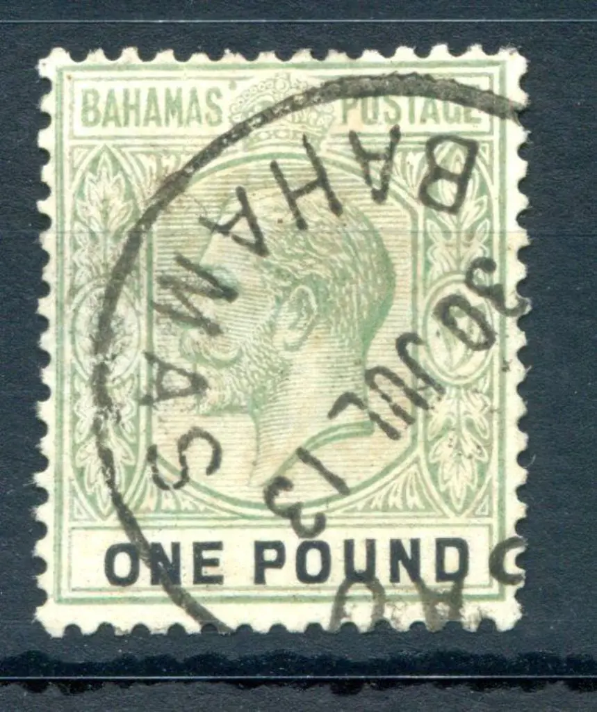 Bahamas 1912/19 £1 dull green & black with neat ... Image 1++