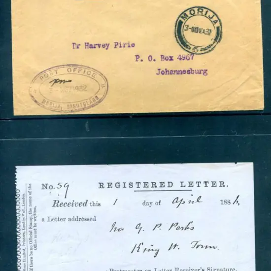 Basutoland 1886 (1st Apr) Receipt for Registered ...